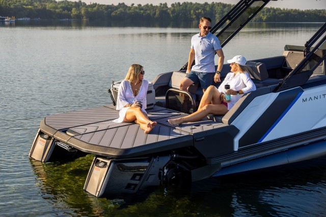 chilling in the brp manitou pontoon boat